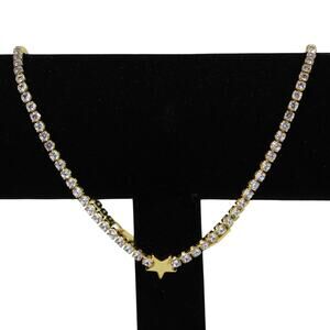 Tennis Necklace Choker With Gold Star Jeweled Necklace